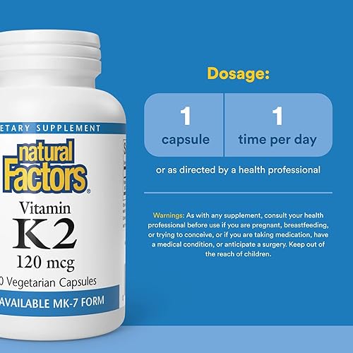 Miniatura 3 de Natural Factors, Vitamina K2 120 mcg, apoya la salud ósea y vascular, 60 cápsulas