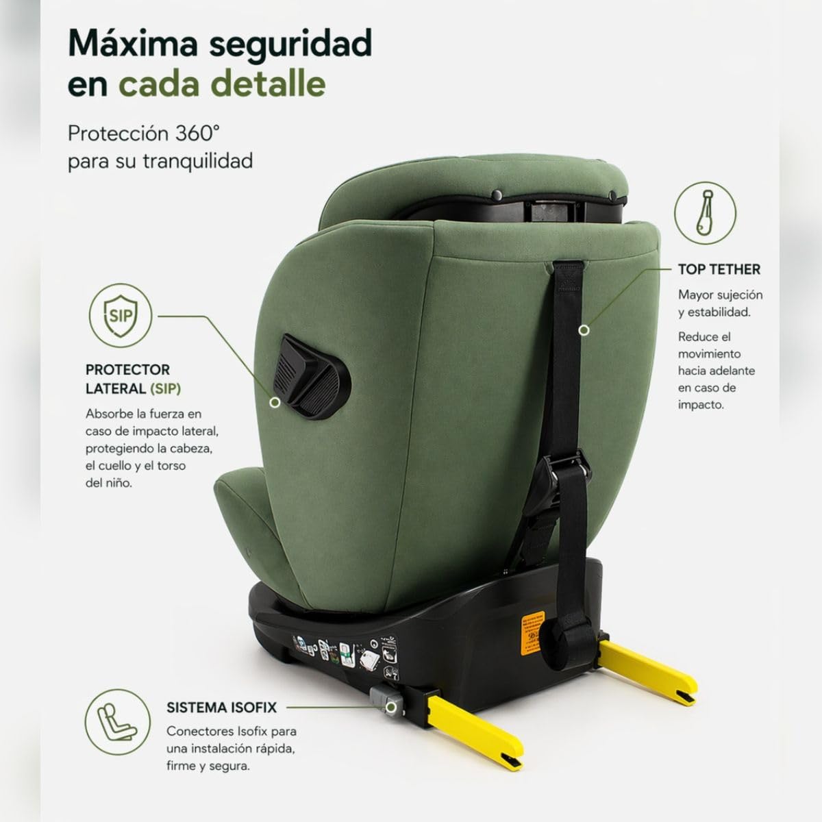 First Step Kronos 360° Silla Coche Bebé i-Size (40-150 cm), Silla Coche ISOFIX Giratoria, Grupo 0/1/2/3, Contramarcha hasta 4 Años, Reclinable 4 Posiciones, Arnés 5 Puntos, 0-12 Años, Verde Oliva