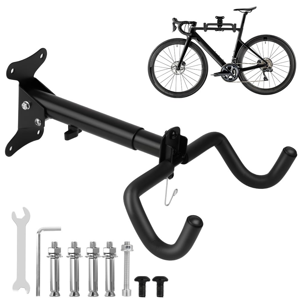 AOOSA Bike Wall Mount, Adjustable Wall Mounted Bike Storage Rack, Wall Bike Rack with Helmet Hook