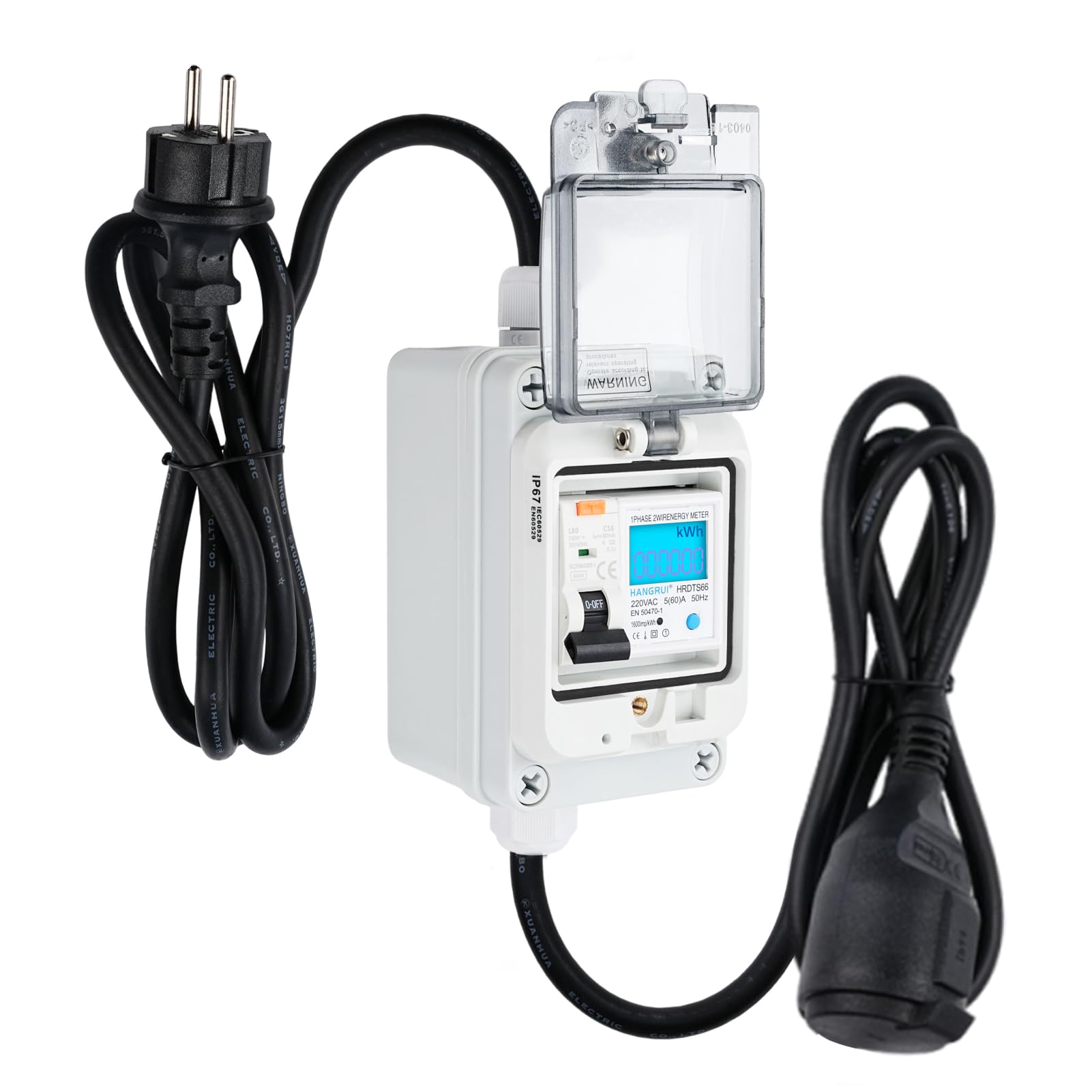 Mobilny cyfrowy licznik prądu, licznik prądu do gniazdka zewnętrznego 16A Typ A wyłącznik ochronny wtyczka euro IP65 wodoszczelny miernik 230V 60A do instalacji przemysłowych ogród