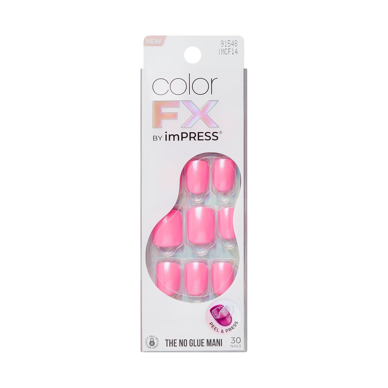 Kiss Impress No Glue Mani Press On Nails, Color FX, 'Late Night', Pink, Short Size, Squoval Shape, Includes 30 Nails, Prep Pad, 1 Manicure Stick, 1 Mini File