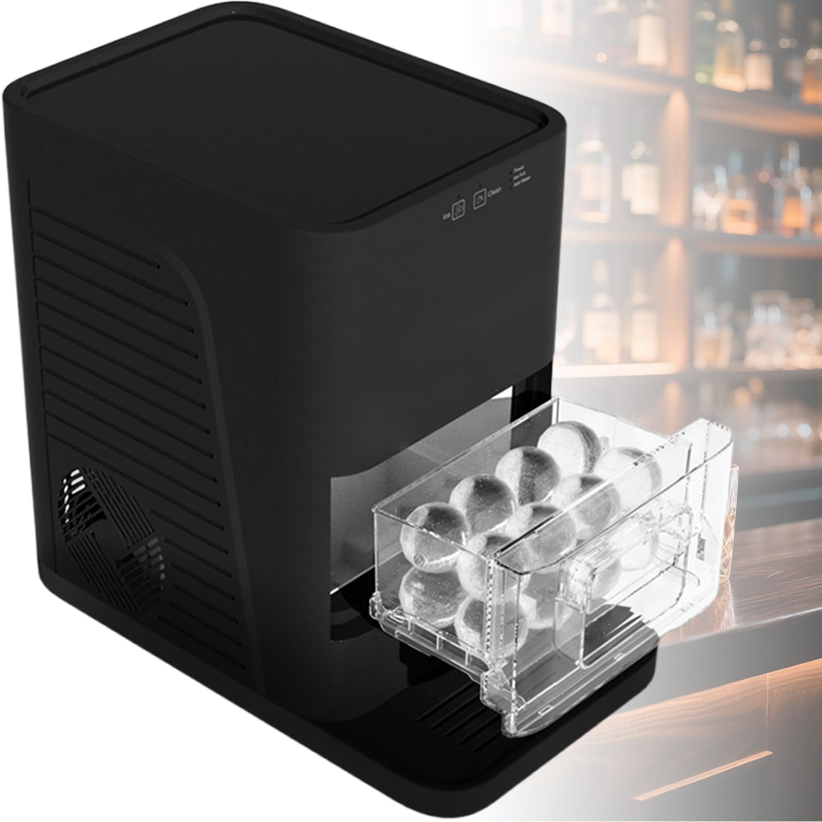 Sjyclaviger Round Ice Cube Maker, Ice Sphere Size 50 Mm, Clear Ice Ball Maker Countertop, 2 Big Balls In 55mins,42 Pcs/Day, Water Tank Capacity 1.2l, For Cocktails, Whiskey & Bourbon Black