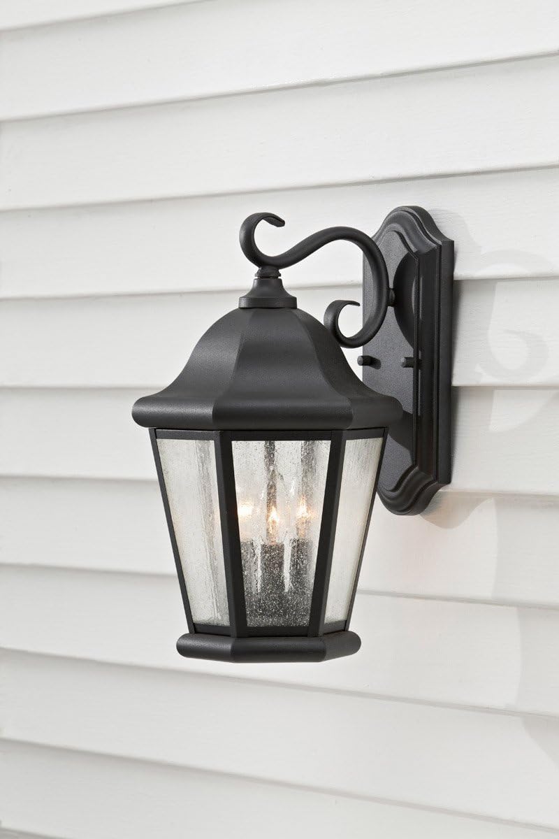Generation Lighting OL5902BK OL5902BK Martinsville Large Three Light Outdoor Wall Lantern, Black, 10 Inch W x 17 Inch H, 3-Light, cETL Listed, Safety Rated for Wet Locations