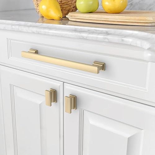 Miniatura 2 de Asidrama Paquete de 10 manijas de gabinete de cocina de latón cepillado de 7 pulgadas (6.969 in), tiradores de gabinete, accesorios de gabinete de