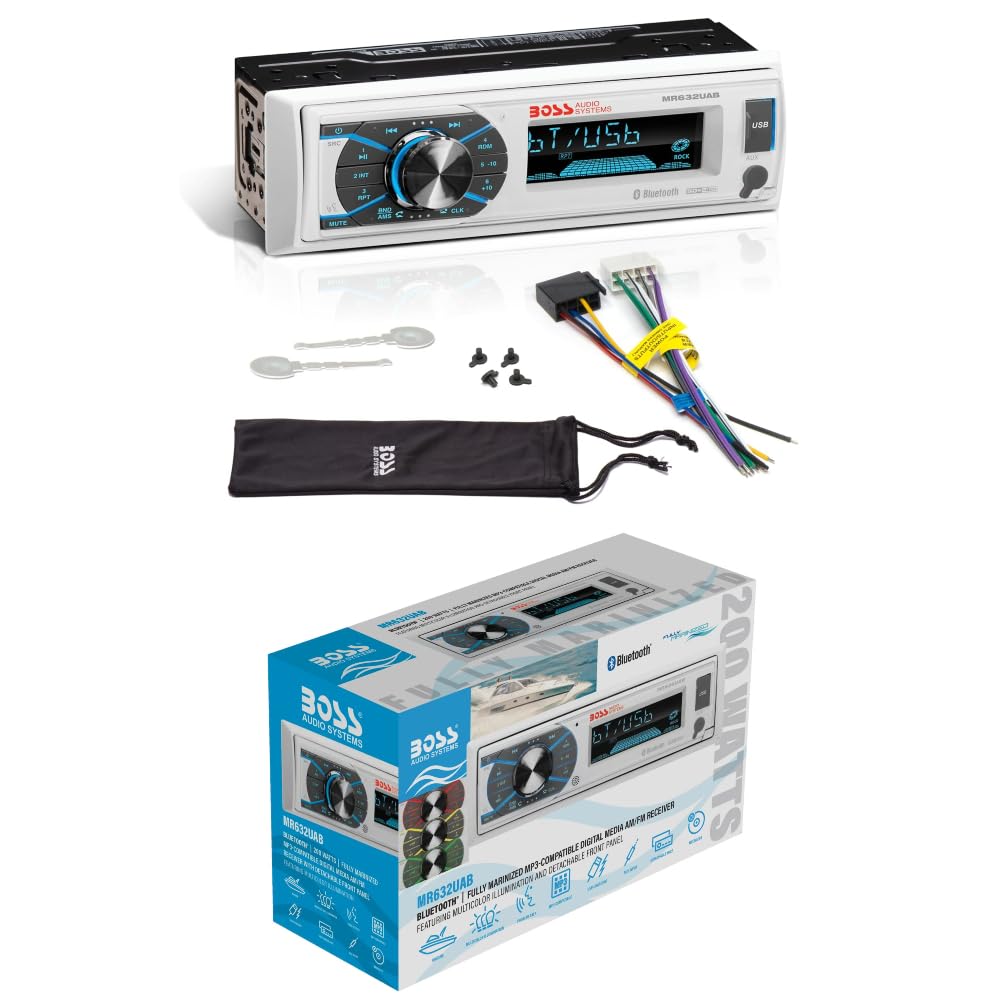 Kit Set para Boss Audio Systems MR632UAB, 1 Radio Single DIN, Receptor Am/FM, estéreo, AUX/USB/MP3, Bluetooth, Resistente al Agua, Barcos y Coches, Blanco, 1 Unidad + Llaves de extracción gratuitas