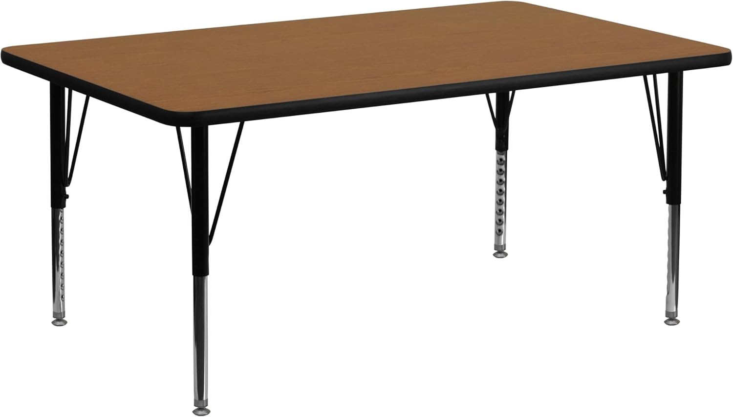 BOWERY HILL Rectangle Activity Table, 26" x 72" x 30", Thermal Fused Oak Laminate Top, Adjustable Height Tubular Steel Legs, Scratch and Stain Resistant, Preschool to 2nd Grade Use, Seating for 10