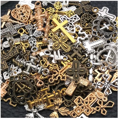 WOCRAFT 100pcs Cross Charms for Jewelry Making Assorted Jewelry Bangle Bracelet Charms Wholesale Mixed Bulk Metal Earring Charms for DIY Necklace Keychain Craft Supplies (SN910)