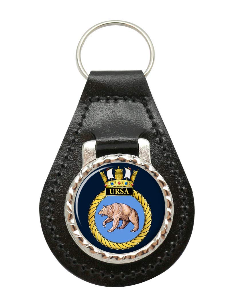 Giftshop Uk Unisex Black Leather And Silver Metal Hms Ursa, Royal Navy Leather Key Fob