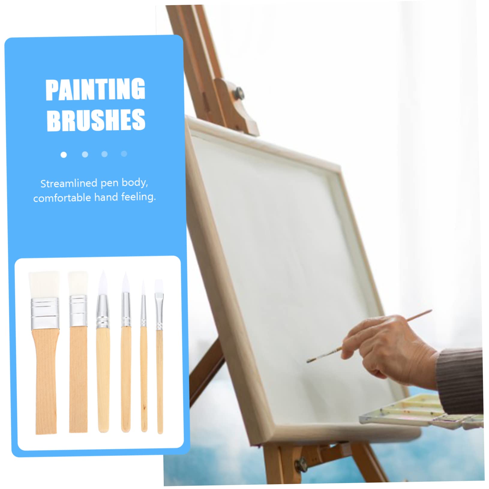 Artibetter 6piezas Pinceles Cortos de Lana Cruda Unidades para Acuarela Suministros de Pintura Herramientas de Dibujo Pinceles para Pintar Acuarela