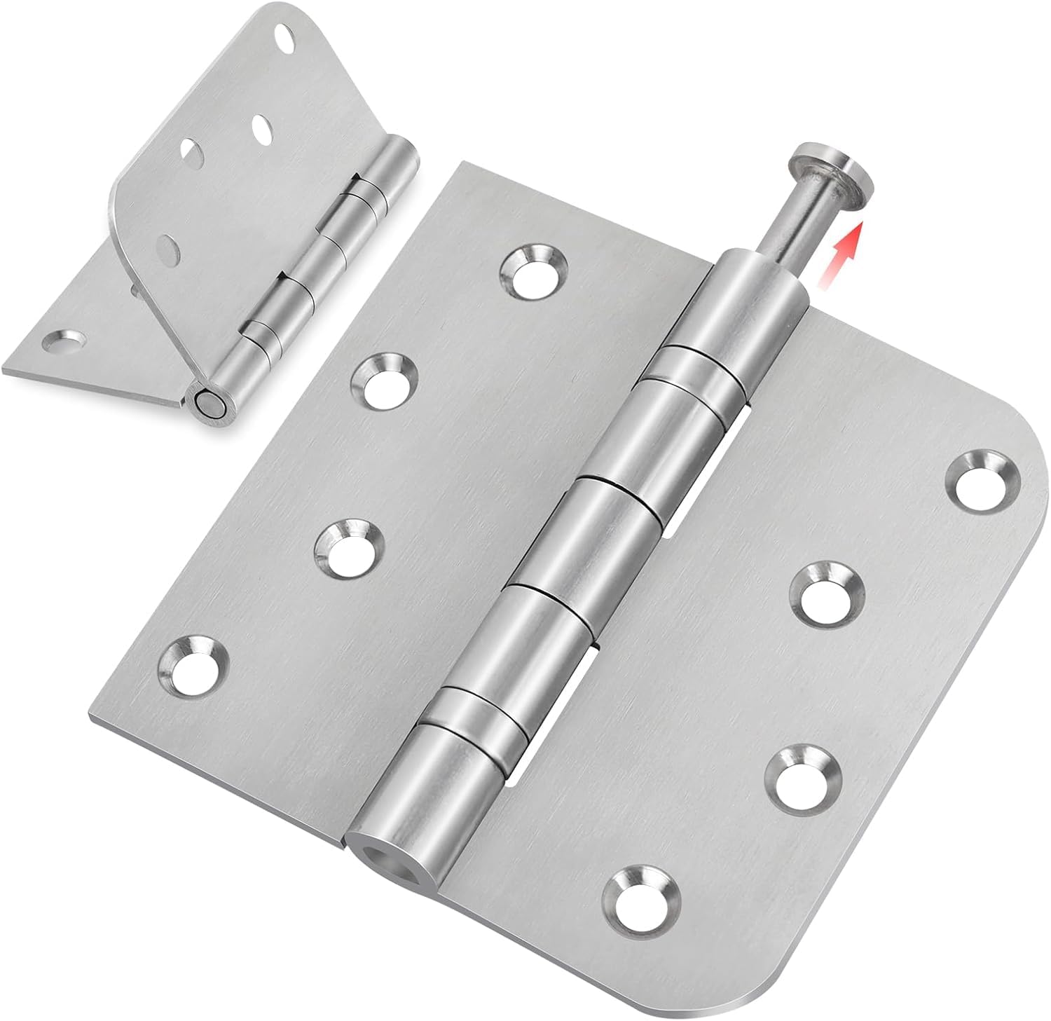 Hinge,4 Inches Interior Exterior Door Hinges, Heavy Duty Door Hinges Square and 5/8'' Radius Corner, Removable Pin Stainless Steel Ball Bearing Hinges 2.5mm, Antirust & No Squeaks, 3 Pack
