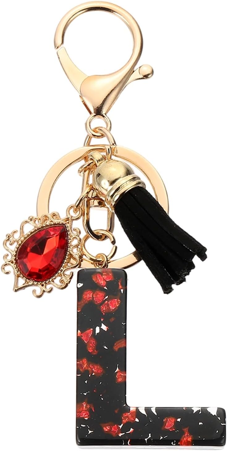 PATIKIL Initial Keychains, Resin Alphabet Key Ring with Tassel DIY Pendant Keychain for Women Bag Charm Purse Gift Handbag