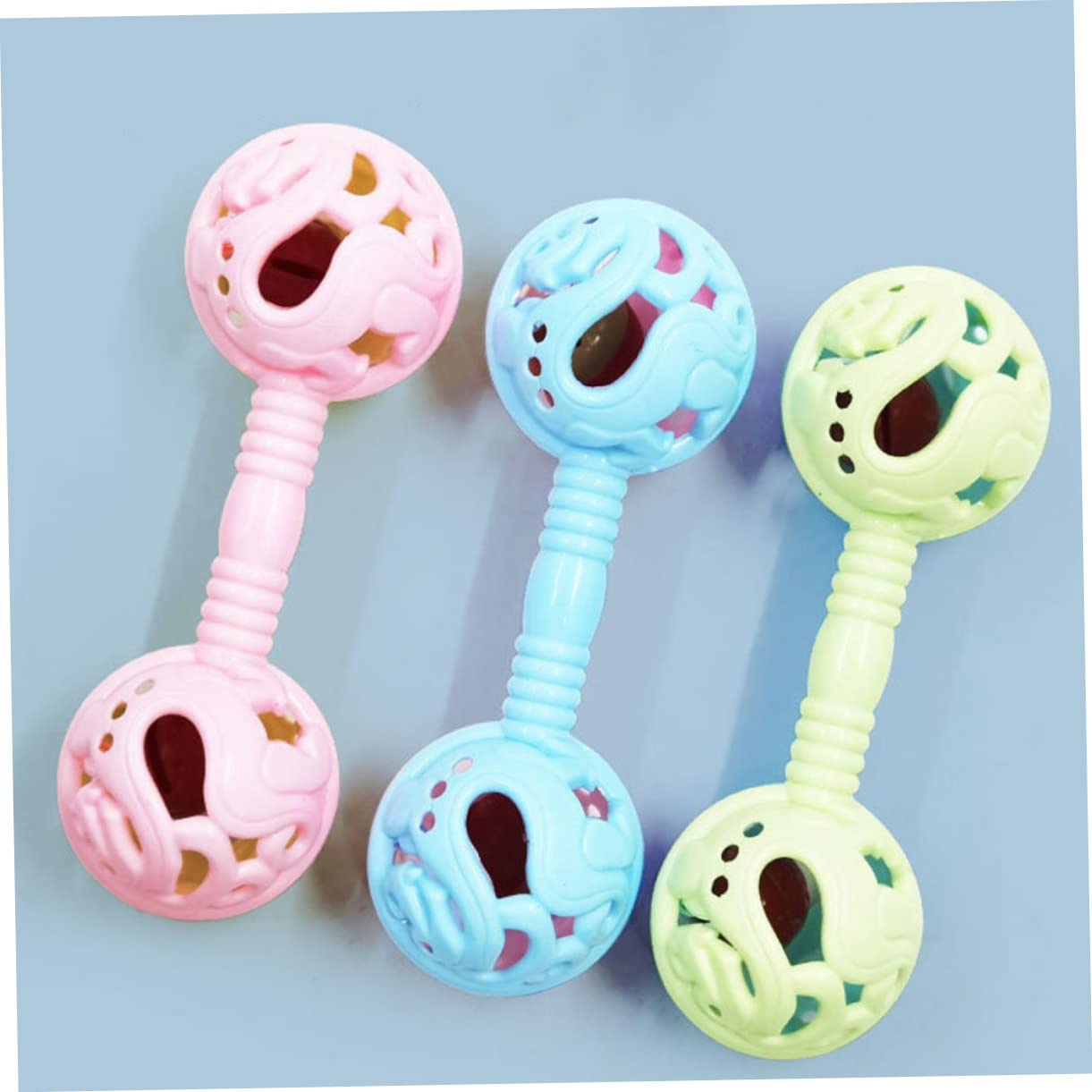 Hohopeti 6Pcs Rattle Plaything Smooth Dumbbell Rattle for Early Education Music Bells for Hearing and Coordination Development Random Color