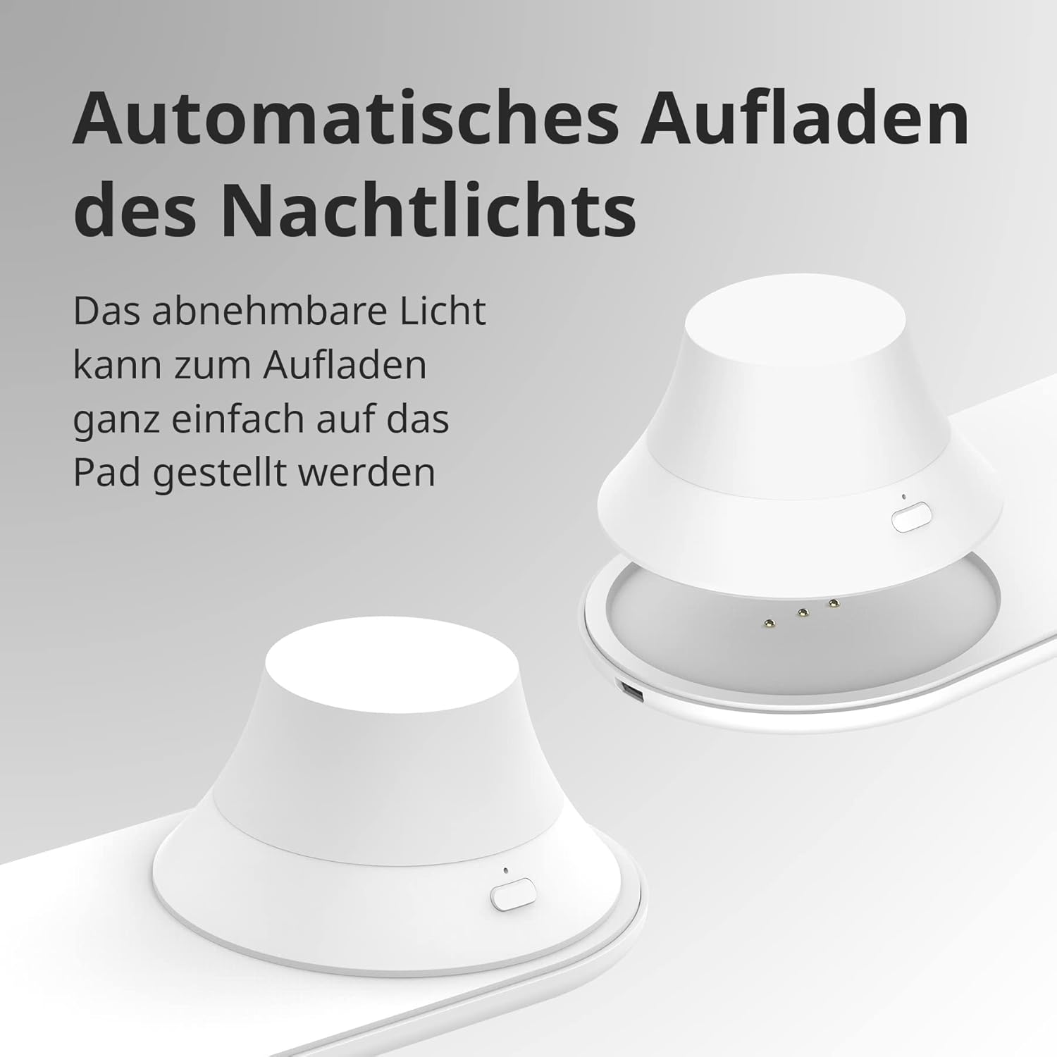 A hand placing the detachable nightlight onto the charging base.