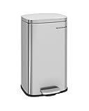 SONGMICS Trash Can with Lid, 8 Gallon Garbage Can, Stainless Steel Small Waste Bin with Step Pedal and Inner Bucket, Soft Close, Kitchen, Silver ULTB03NL
