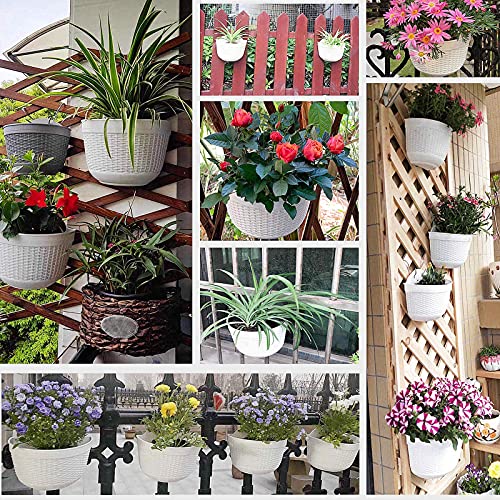 Meisitai 4 Pcs 8 Inch Wall Planters Hanging Flower Pots For Indoor Plants Outdoor Deck Railing Fence, Premium Self Watering Succulent Window Balcony With Holes Plastic Planter Holder Mount (White) #TOP5