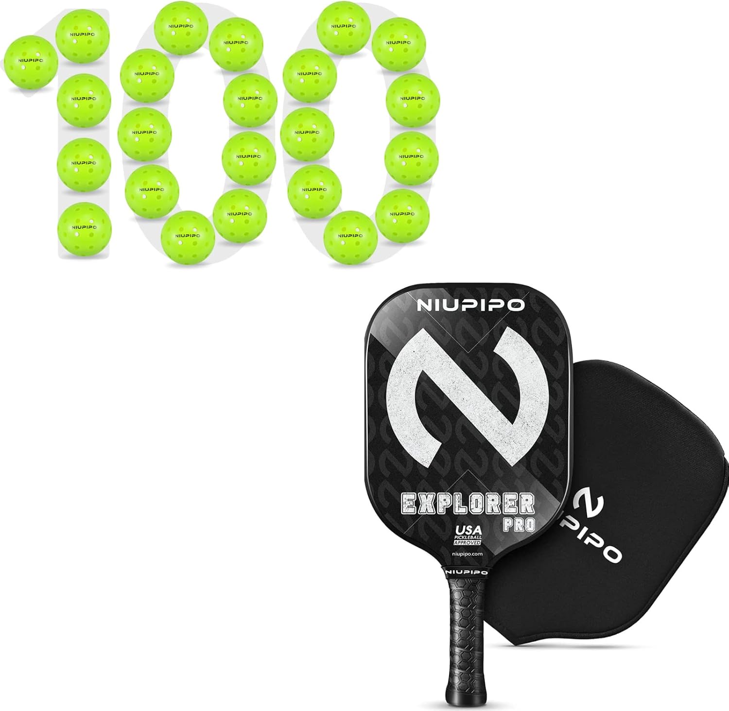 niupipo Explorer Pro Pickleball Paddle with 100 Pickleball Balls Sports & Outdoors