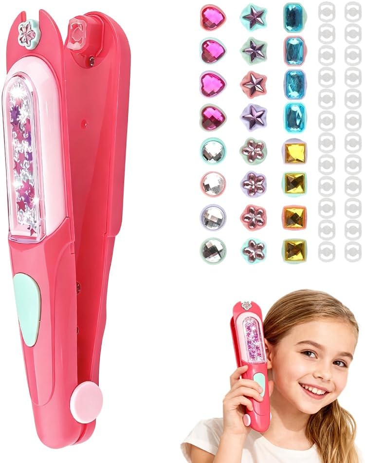 Hair Gem Stamper Toy for Girls, Bling Hair Jewels Styling Tool with Reusable Shining Diamonds, Sparkling Hair Bedazzler Toy & Parent-Child Interactive Kit (1)