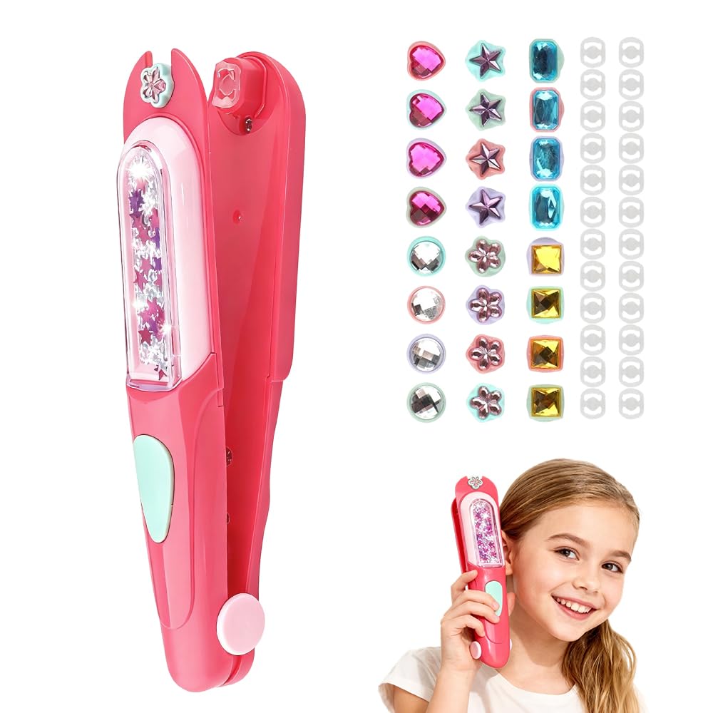 PolishWiz Hair Gem Stamper Toy for Girls, Bling Hair Jewels Styling Tool with Reusable Shining Diamonds, Sparkling Hair Bedazzler Toy & Parent-Child