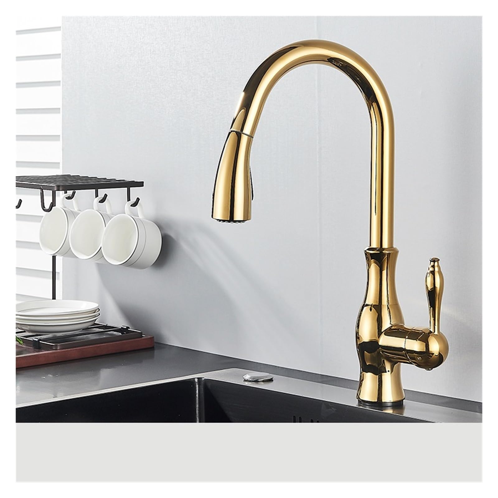 BHFPFZA Black Kitchen Faucet PullOut Sink Mixer Tap Single Lever 360° Rotation Chrome Finish Modern Design Durable Kitchen Crane Easy Installation Stylish Kitchen Upgrade
