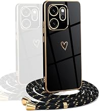 Case for OPPO Reindeer 14 F 5G with Rope, Soft Silicone Heart Design with Luxury Gold Plated, Case with Adjustable Pendant Cord Hanging Necklace Neck Strap Chain Lanyard