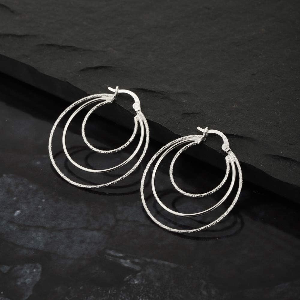 Vanbelle Sterling Silver Jewelry Textured Bali Hoop Earring with Rhodium Plating for Women - Handcrafted and Light-weighted - Image 5