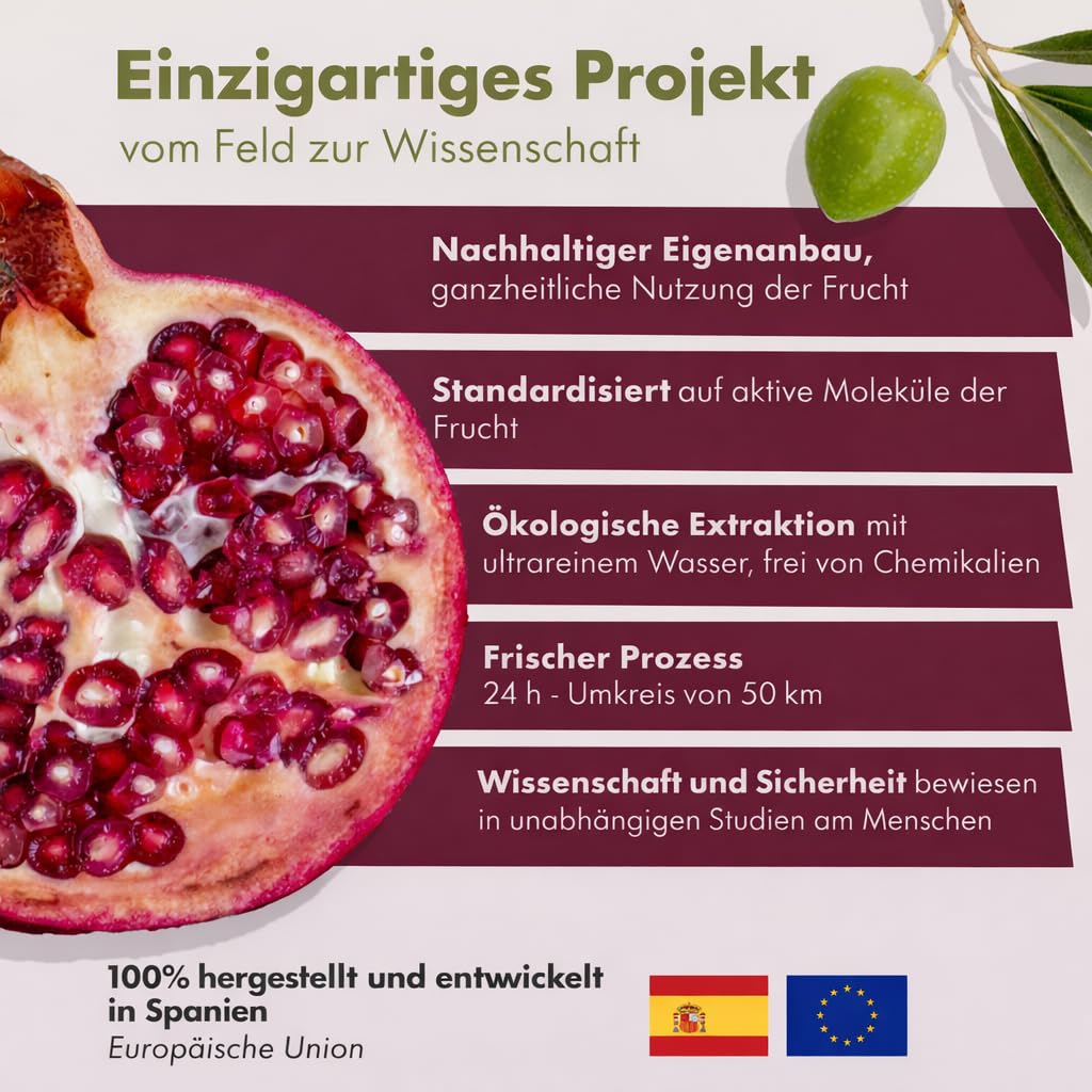 Granatum Plus - Punicalagin und Hydroxytyrosol - Granatapfel- und Extra Natives Olivenölextrakt - Antioxidativ und Entzündungshemmend - Hautpflege - Spanien - 1 Box 60 Kapseln