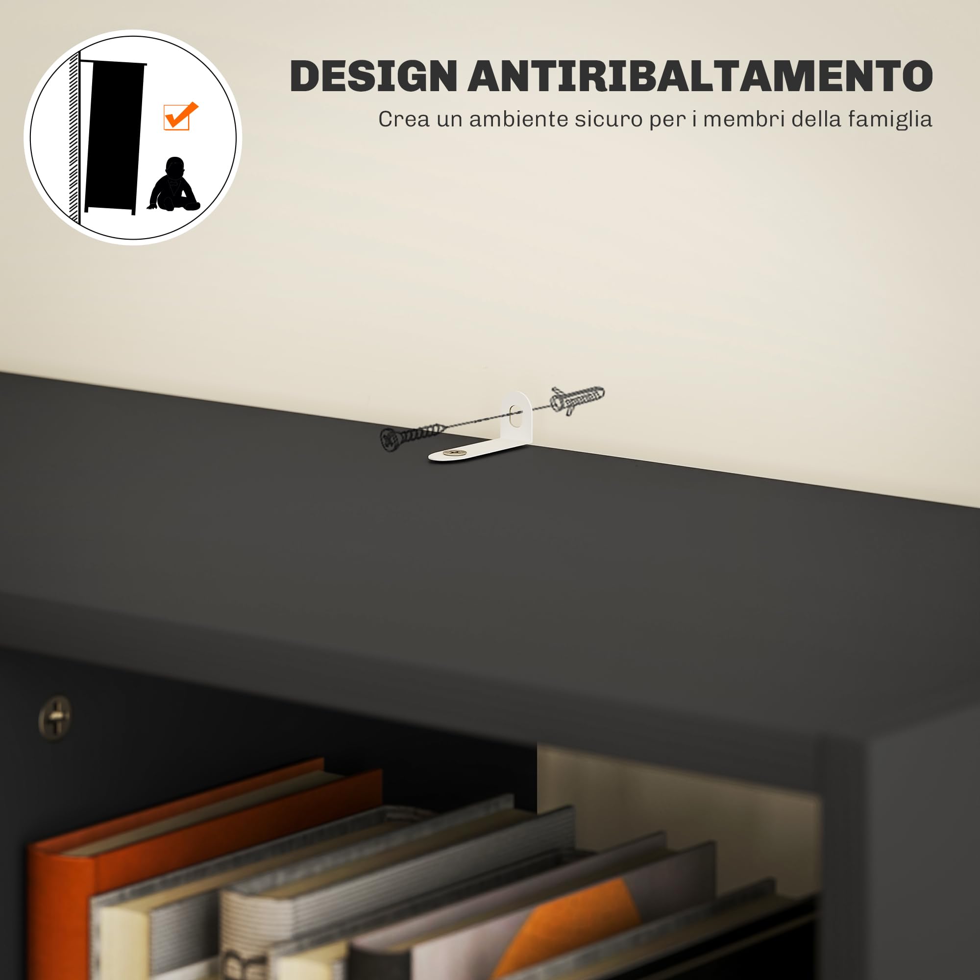HOMCOM Scaffale Libreria con Cassetto Centrale in Legno 60x26x158 cm Nero | Ripiani Aperti, Libreria Salvaspazio Autoportante, Scaffale Divisorio per Soggiorno, Camera da Letto, Ufficio