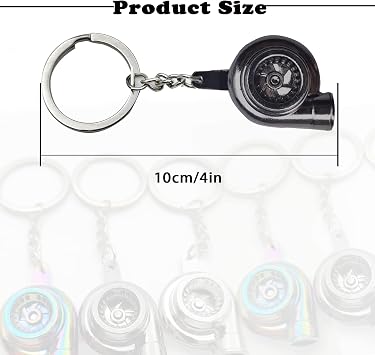 TEMI Turbo Turbocharger Keychain- Key Chain Ring Spinning TurboTurbocharger Keychain Compressor Key Chain Ring Keyring Keyfob(Gunblack)