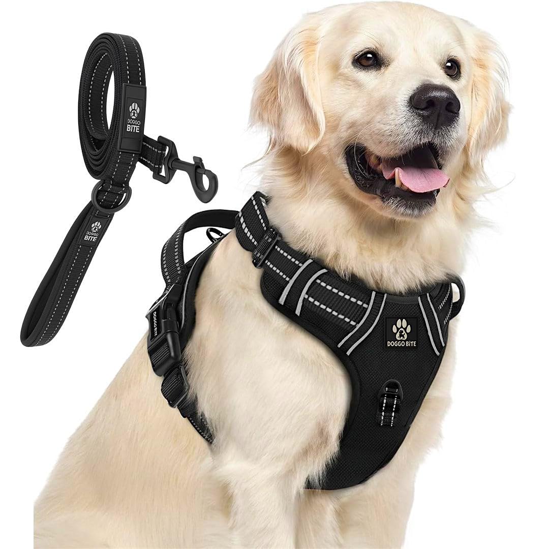 Premium Reflective Dog Vest Harness| Soft Breathable| Padded Handle| Adjustable Straps & Dual Lock Buckle| No-Choke Design with Free Leash-22mm Chest 28-37inch All Giant Breeds 35-60Kg