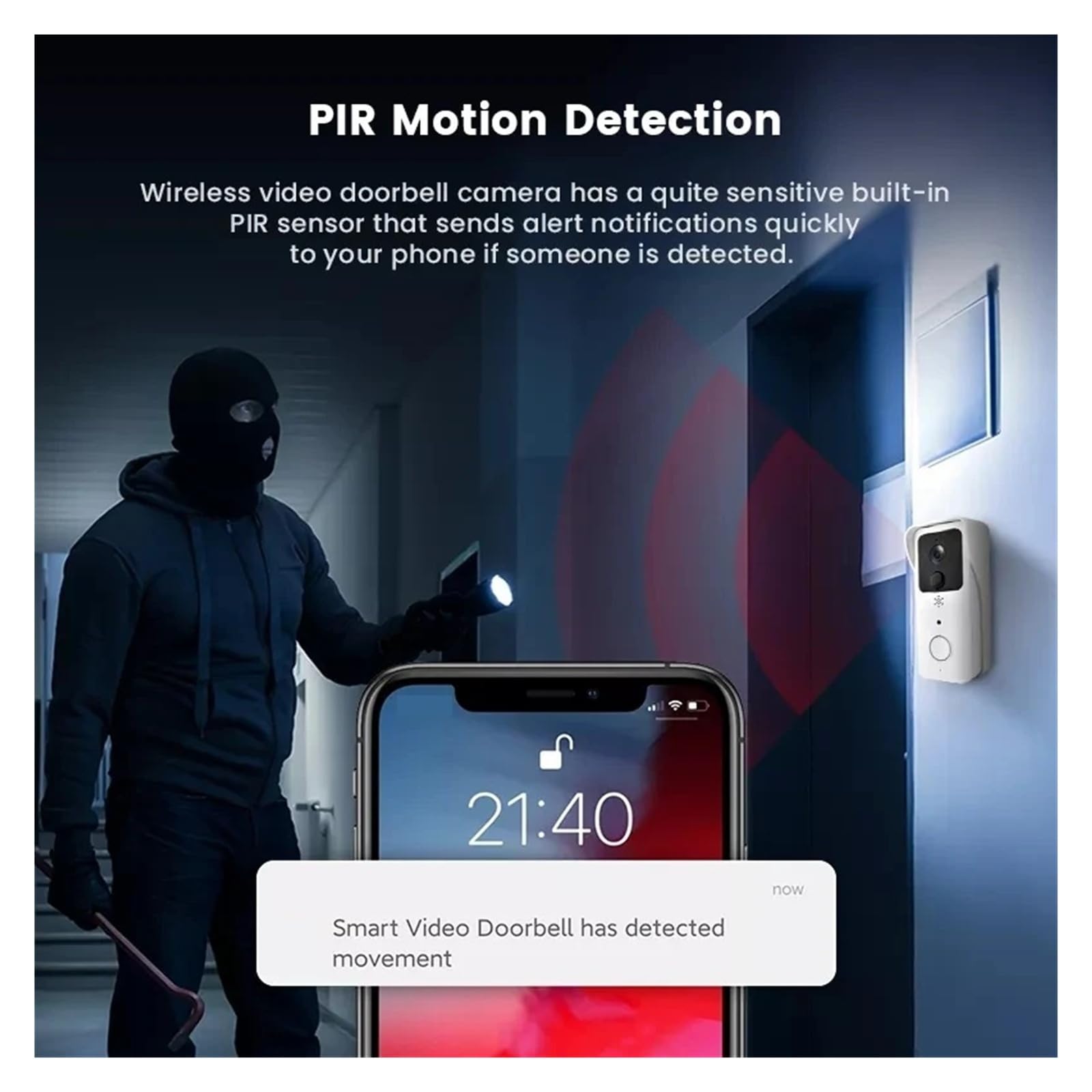 Videoportero, Timbre con Video 5G 2.4G WiFi 1080P, intercomunicador inalámbrico Inteligente for Exteriores, cámara inalámbrica Impermeable(White Kit)