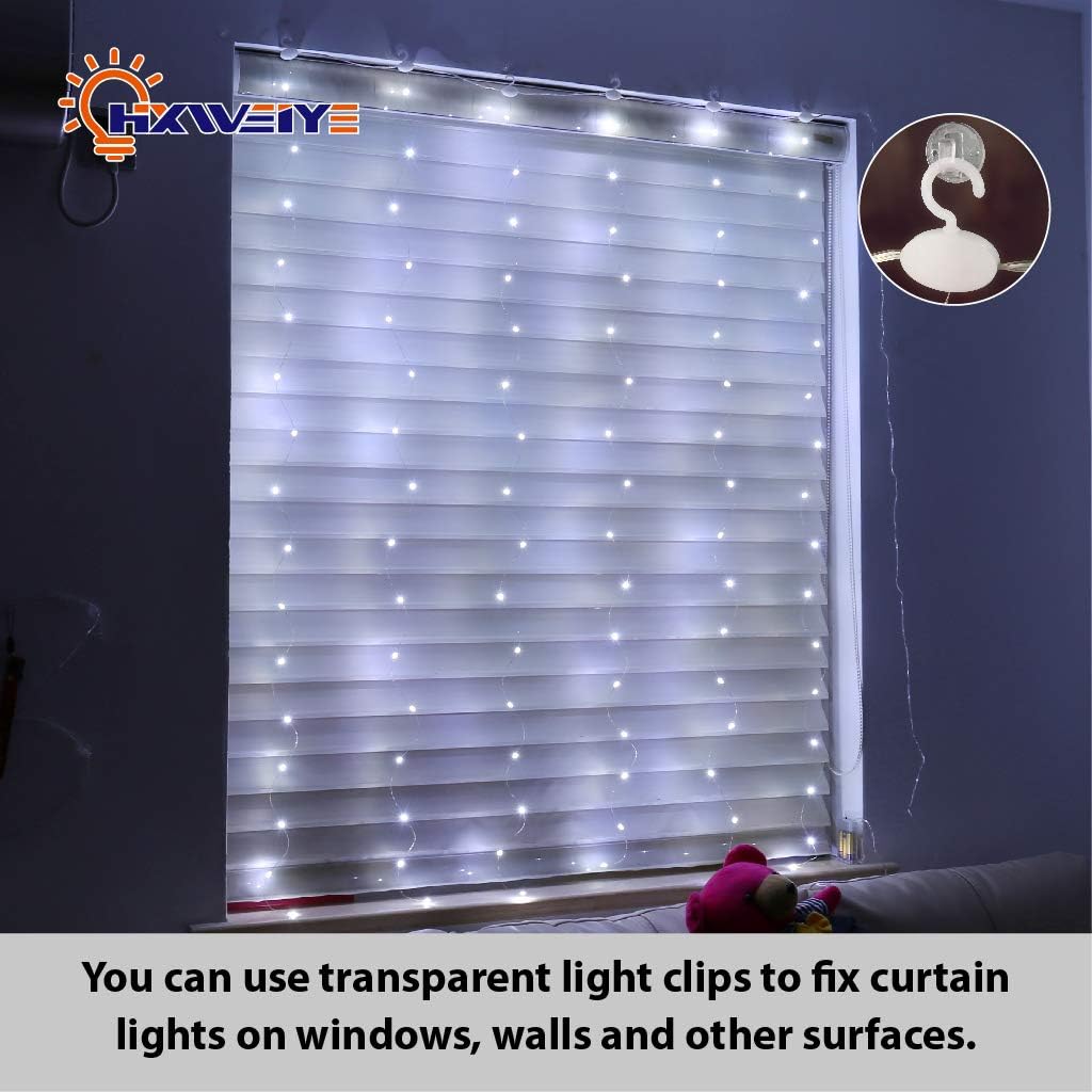 HXWEIYE White Short Curtain Lights for Small Window, 3.3x5Ft Fairy Light with Timer & 8 Clips for Bedroom, Battery Powered 96Led String Light for Indoor, Outdoor, Weddings, Party, Garden, Wall Decor