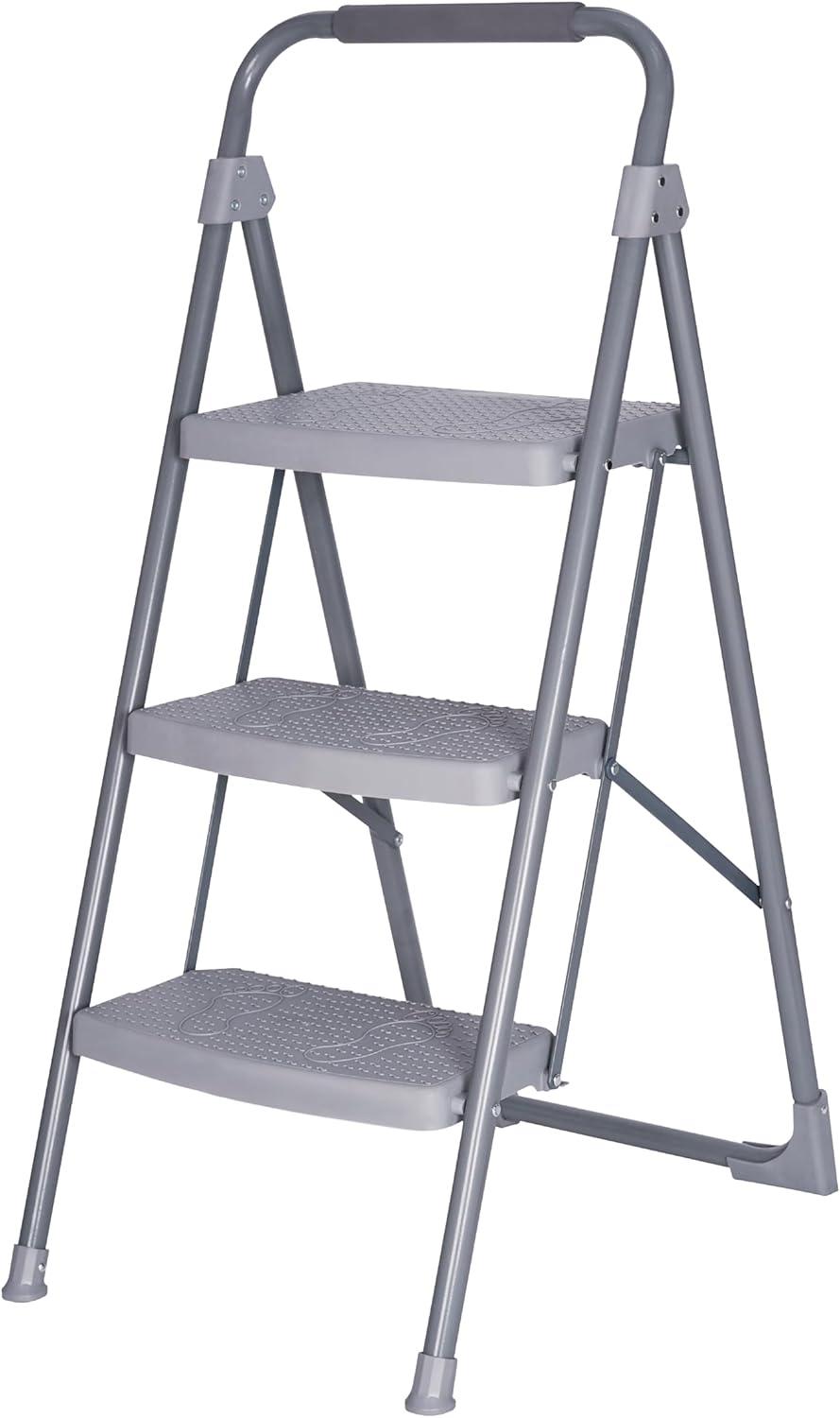 Step Ladder 3 Step Folding,Small Step Stools for Adults,3 Step Stool Foldable with handrails,Lightweight Kitchen Ladder with Pedal Ergonomic Design,Stepladder for Closet and Home Gray2