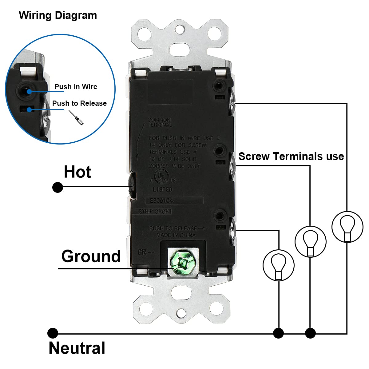 Baomain 5-Pack Decora Rocker Switches - 3 Single Pole, 15A 120V, Commercial Grade, With Wall Plates - View #14