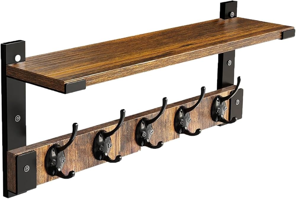 Amazon.co.jp: WODECASA ウォールハンガー 棚付 壁掛けフック 5連 帽子
