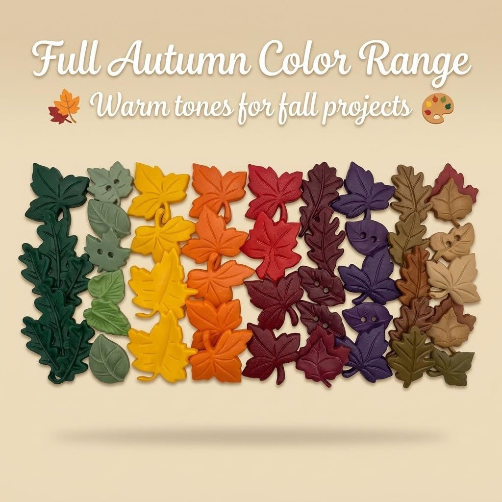 Buttons Galore & More Autumn Leaves Buttons for Crafts & Sewing – 100 Piece Assortment of Fall Leaf Buttons & Embellishments – Shank, Sew Through & Flat Back Buttons for DIY Crafts