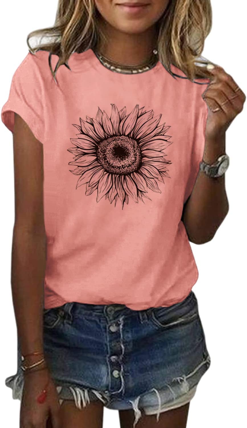 Cicy Bell Damen Sonnenblumen T Shirt Sommer Kurzarm Niedlich Grafik Lose T-Shirts Für Damen Tops