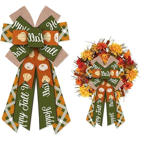 Hyking Large Fall Bows for Wreath with Burlap and Pumpkin Adornments