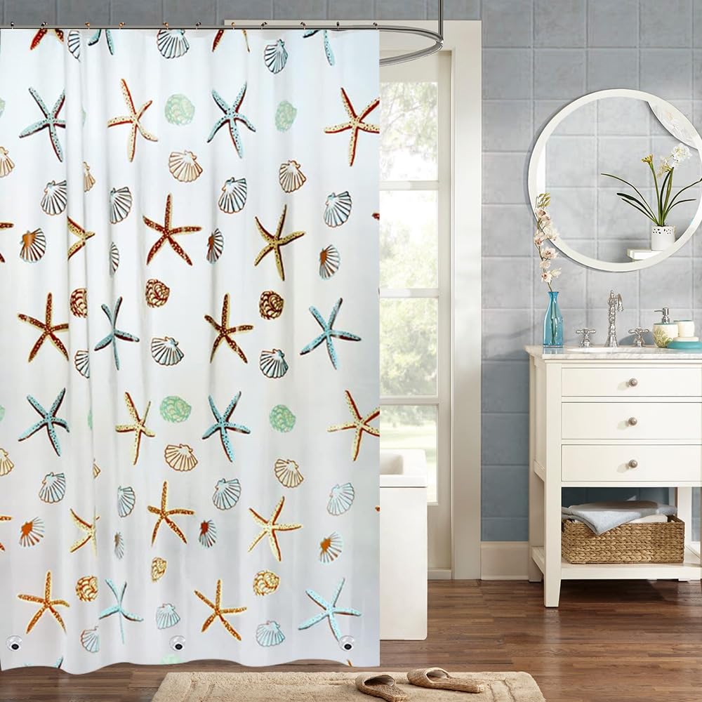 Plastic Shower Liner - Premium PEVA 4G Shower Curtain Liner with Rustproof Grommets and 3 Weighted Magnets, Waterproof Shower Curtains for Bathroom (Starfish, 72