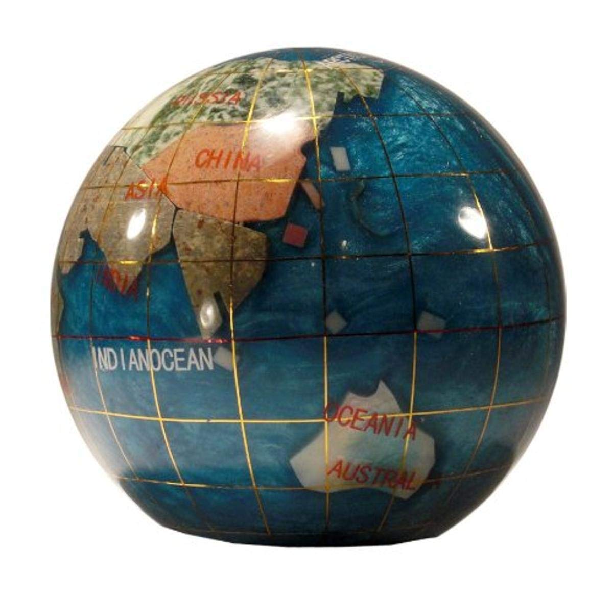 Unique Art Since 1996 80-PW Pearl Gemstone globe Paper weight, Bahama Blue
