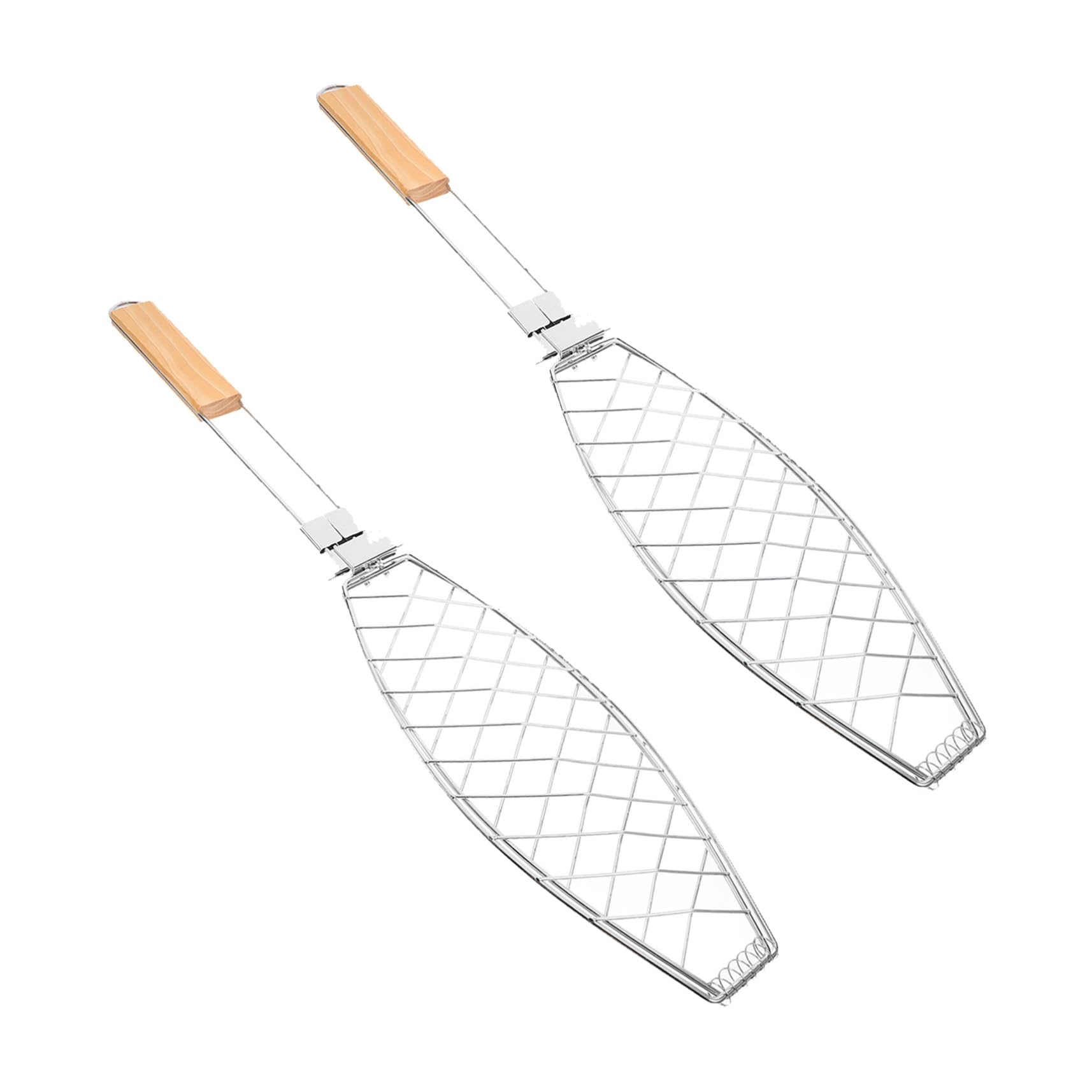 Juego de 2 cestas portátiles para asar pescado, plegables, de acero inoxidable, accesorios para cocinar al aire libre, cestas plateadas para parrilla de pescado para barbacoa