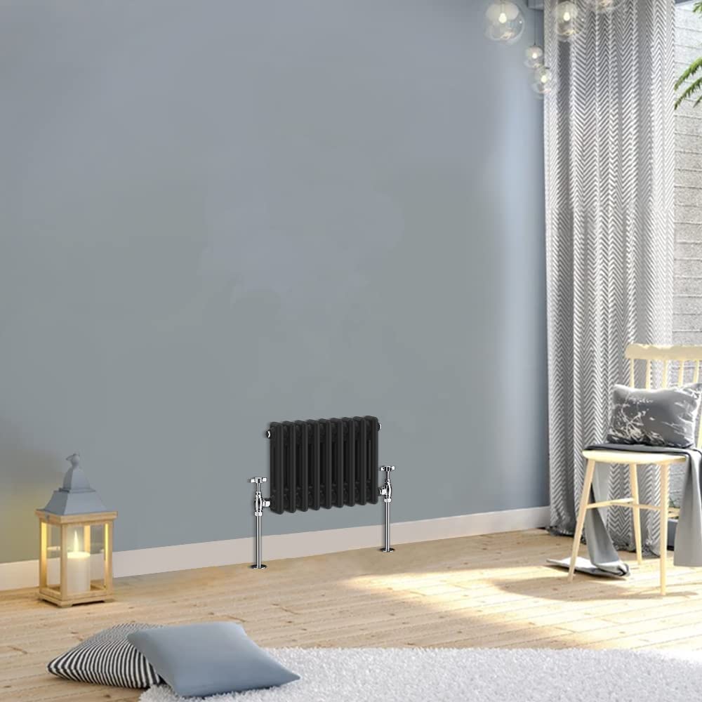 Warmehaus Black 300X425mm Horizontal Traditional Double Column Cast Iron Style Radiator Central Heating