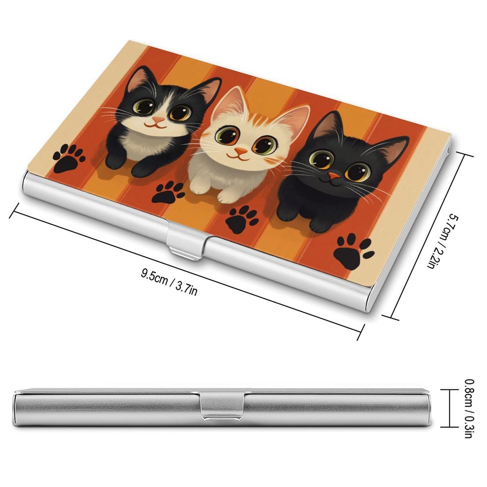 DuduYH Cute Cartoon Cat Business Card Holder Pocket Slim Portable Metal Business Card Case