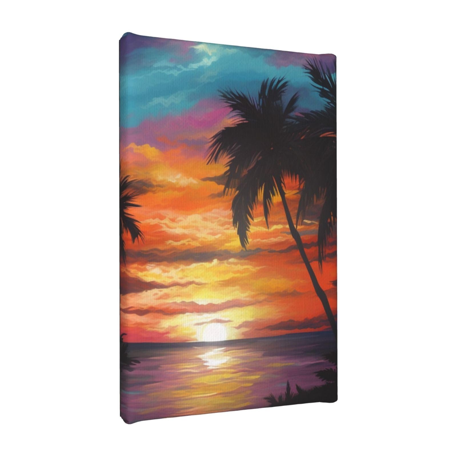 YKLJG Tropical Sunset Printed Wall Art Canvas Painting 20x30 CM Wooden Framed Picture Painting Artwork Prints for Bedroom Kitchen Home Office Decor
