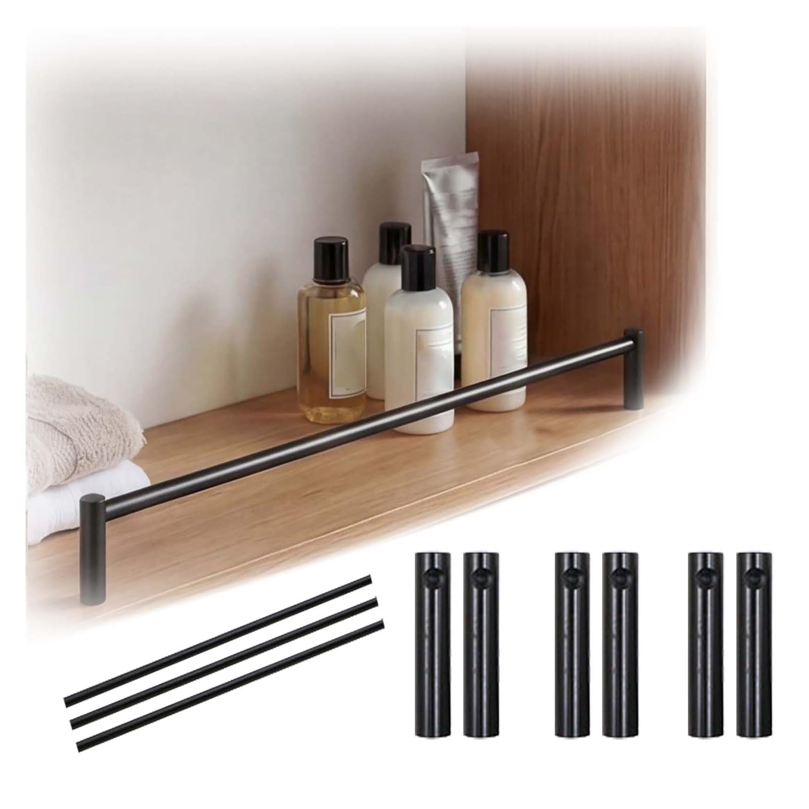 Regalgeländer Schwarz Relingstange für schwebende Regale Abnehmbar 46/66/76 cm Absturzsicherung Edelstahl für Weinregale Set à 2/4/6 Stück(Set of 3,L 26in(66cm))