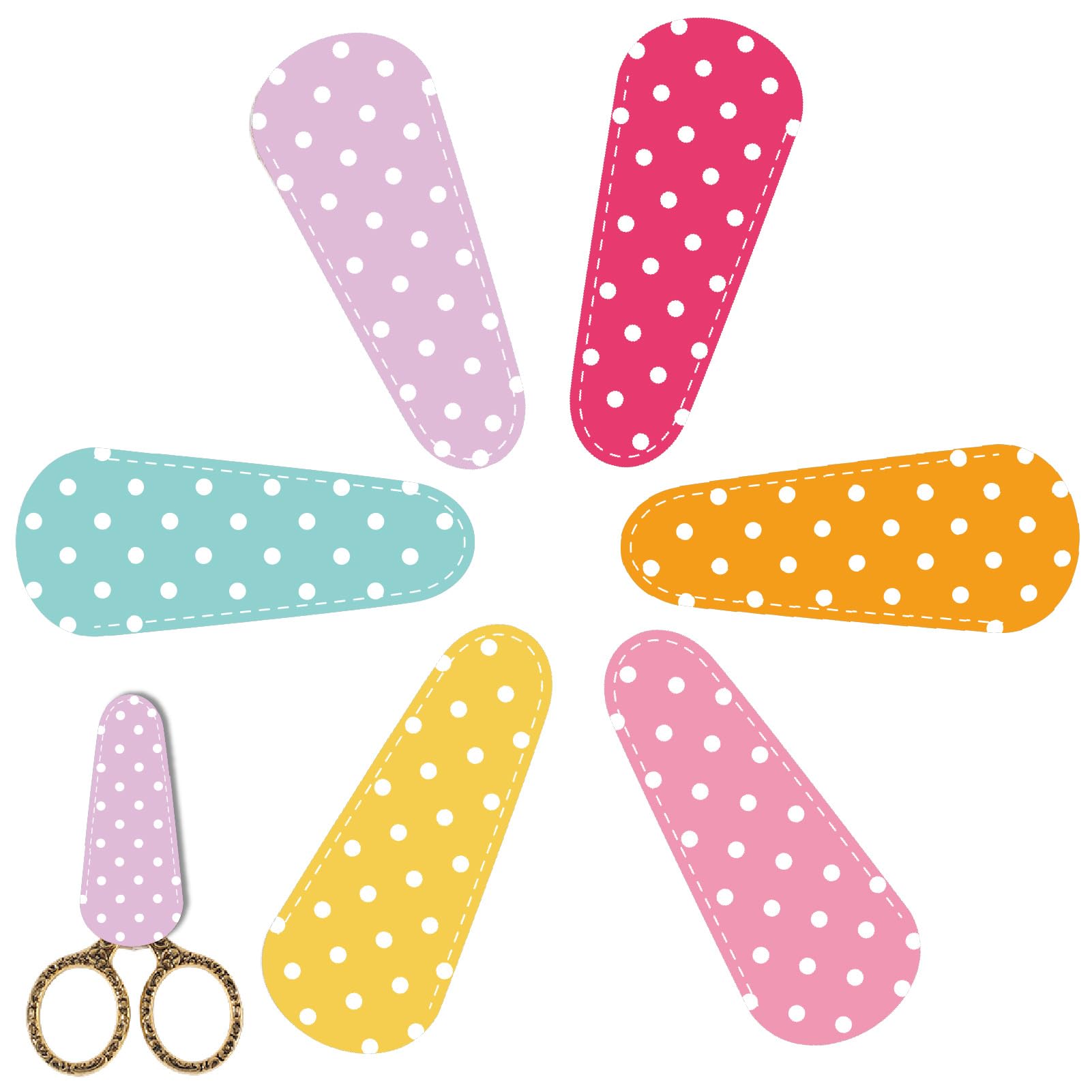 CREATCABIN 6Pcs PU Leather Scissor Sheaths Scissors Protective Covers Polka Dot Sewing Sheath Scissor Tip Covers Portable Collect Bags for Eyebrow Trimming Beauty Tool Protection Cover Bags 2.5x6.5cm