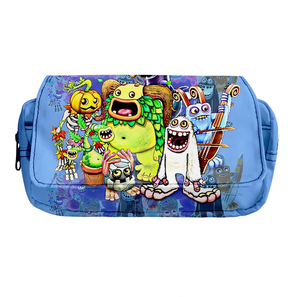 Anjinguang Kids Pencil Case- My Singing Monsters Pencil Case Game Anime Stationery Pouch Student Pencil Box Large Capacity Cartoon Storage Pen Bag for Teen Boy Girl Gifts