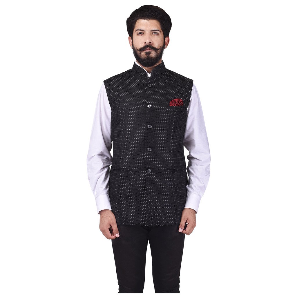 veera paridhaan Men's Cotton Poly Black Printed Pattern Jacket-picture-19