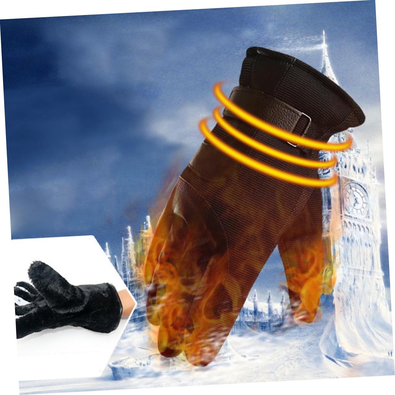 COSMEVIVI Men's Touchscreen Winter Gloves Thicken Leather Windproof Anti-slip for Cold Weather Casual Use