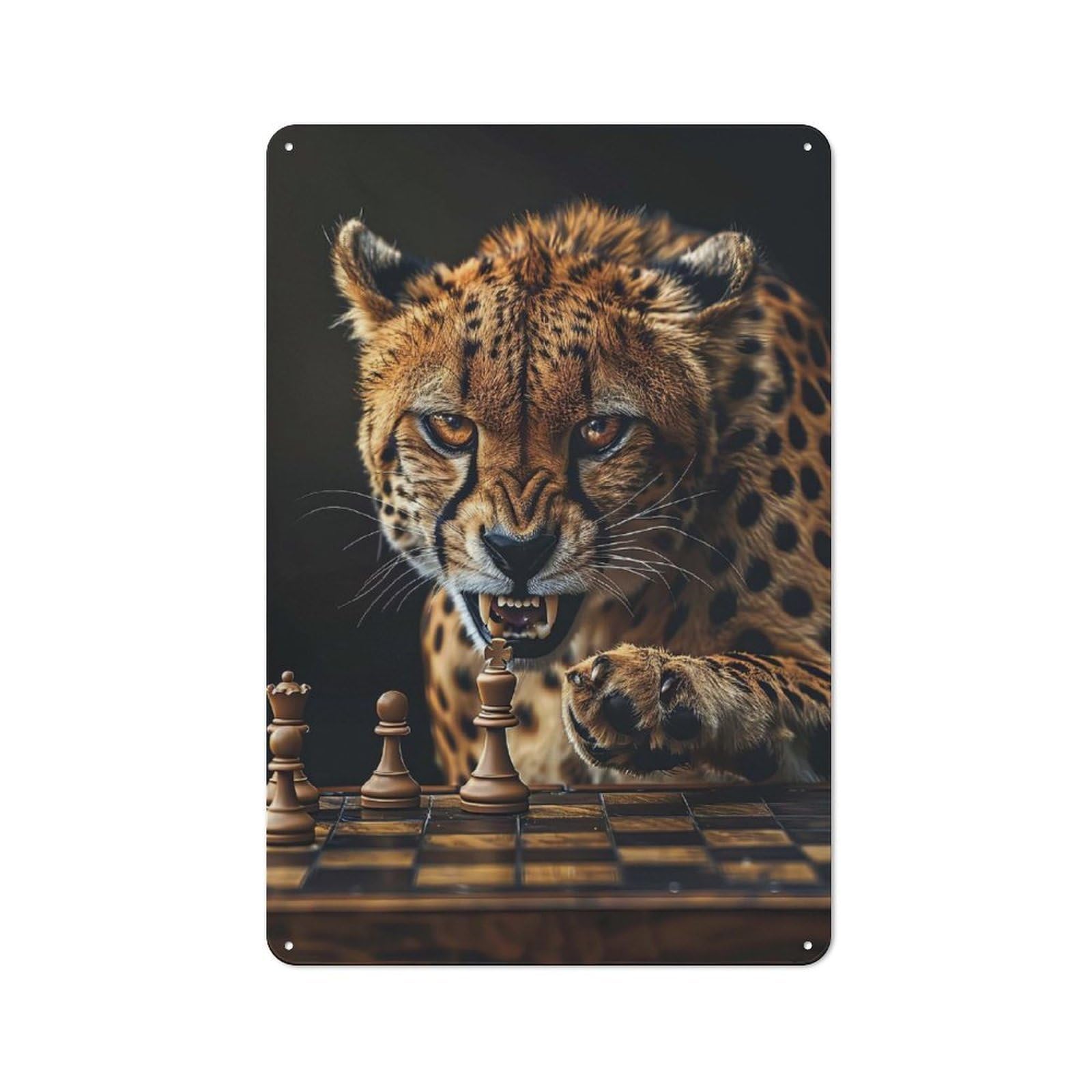 Junmoney Style-5 Cheetah Chess Vintage Metal Plaque 30X20cm For Living Room Wall, Suited To Living Room Decor Lovers
