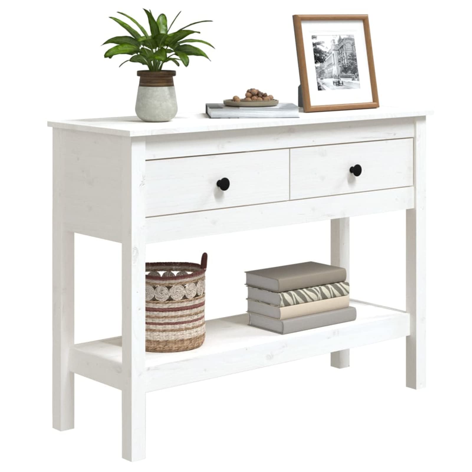 Homgoday Mesa Consola Recibidor Mueble de Entrada Estrecha Clásica Grande Mesa Auxiliar para Pasillo Comedor Mesa Consola de Madera Maciza de Pino Blanco 100x35x75 cm